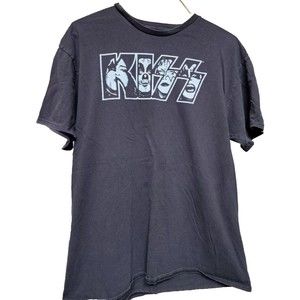 KISS Gray T-Shirt Rock Tour Band Retro Size Large